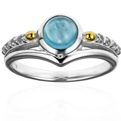 Aquamarin-Silberring mit Gold (Granulieren)