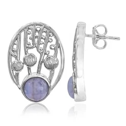 Blauer Band-Achat-Silberohrringe