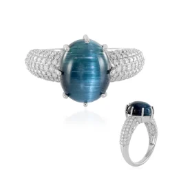 Indigolith-Katzenauge-Goldring (AMAYANI)