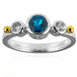 Londonblauer Topas-Silberring mit Gold (Granulieren)