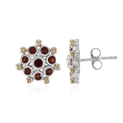 Mosambik-Granat-Silberohrringe mit Gold (Granulieren)