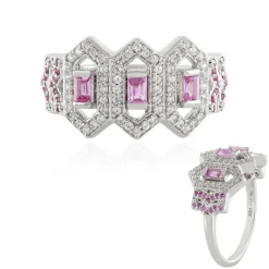 Nicht erhitzter Pinkfarbener Ceylon-Saphir-Silberring