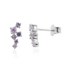 Nicht erhitzter Purpurfarbener Ceylon-Saphir-Silberohrringe