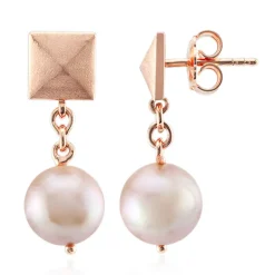 Pfirsichfarbene Ming-Perlen-Silberohrringe (TPC)