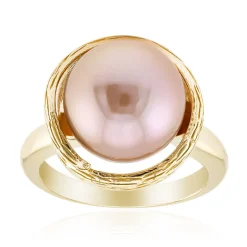 Pfirsichfarbene Ming-Perlen-Silberring (TPC)