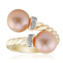 Pfirsichfarbene Ming-Perlen-Silberring (TPC)