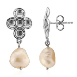 Pfirsichfarbene Süßwasserzuchtperlen-Silberohrringe (TPC)