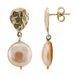 Pfirsichfarbene Süßwasserzuchtperlen-Silberohrringe (TPC)