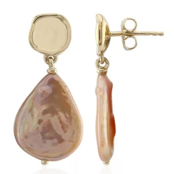 Pfirsichfarbene Süßwasserzuchtperlen-Silberohrringe (TPC)