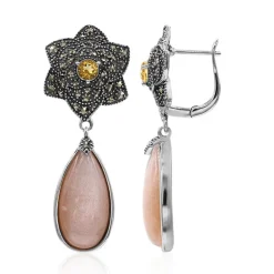 Pfirsich-Mondstein-Silberohrringe (Annette classic)