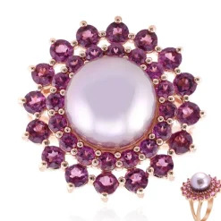 Purpurfarbene Ming-Perlen-Silberring