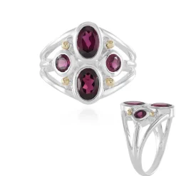 Rhodolith-Silberring mit Gold (Granulieren)