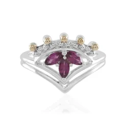 Rhodolith-Silberring mit Gold (Granulieren)