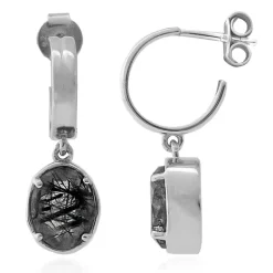 Schwarzer Rutilquarz-Silberohrringe