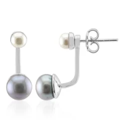 Silberfarbene Süßwasserzuchtperlen-Silberohrringe (TPC)