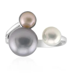 Silberfarbene Süßwasserzuchtperlen-Silberring (TPC)