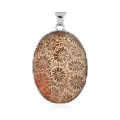 Versteinerte Koralle-Silberanhänger (Bali Barong)