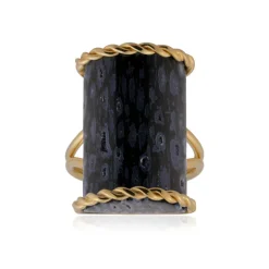 Versteinertes Jambi-Palmenholz-Silberring (Bali Barong)