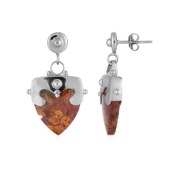 Versteinertes Palmenholz-Silberohrringe (Bali Barong)