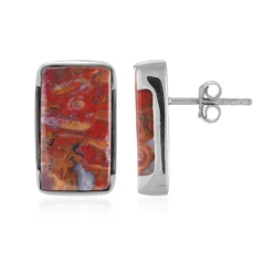 Versteinertes Palmenholz-Silberohrringe (Bali Barong)