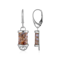 Versteinertes Palmenholz-Silberohrringe (Bali Barong)