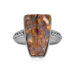 Versteinertes Palmenholz-Silberring (Bali Barong)