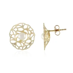 Weiße Süßwasserzuchtperlen-Goldohrringe (Ornaments by de Melo)