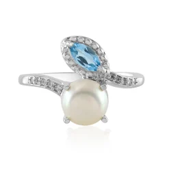 Weiße Süßwasserzuchtperlen-Silberring