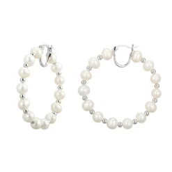 Weiße Süßwasserzuchtperlen-Silberohrringe