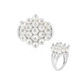 Weiße Süßwasserzuchtperlen-Silberring (de Melo)