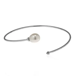 Weiße Süßwasserzuchtperlen-Silberarmreif (Joias do Paraíso)