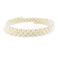Weiße Süßwasserzuchtperlen-Stahlarmreif (Riya)